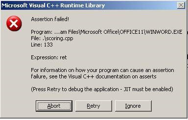 Assertion Failed In Microsoft Word
