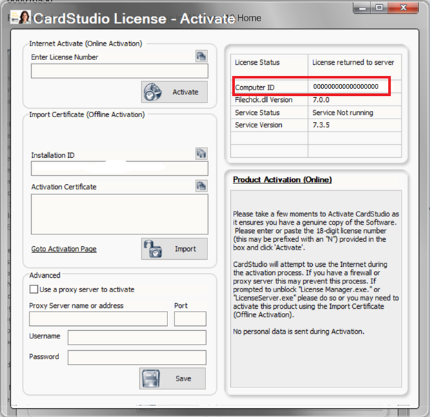Invalid Computer ID (000000000000) Displays in the CardStudio 1.X