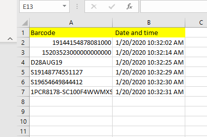 Add the Date and Time to a Barcode Scans in Excel