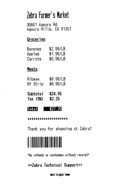 ESC-POS Programming Example for a Zebra ESC-POS Compatible Printer