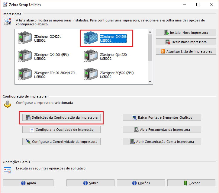 Definindo ip para impressora usando zebra setup utilities (ZSU)
