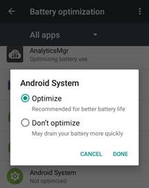 Android でバッテリーの最適化を構成する