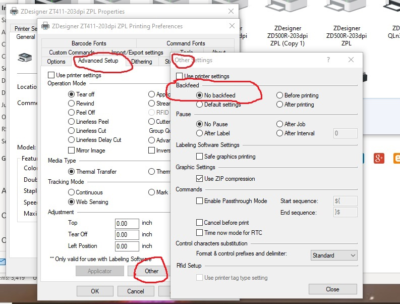 Disable the Backfeed Option on Zebra Tabletop Printers