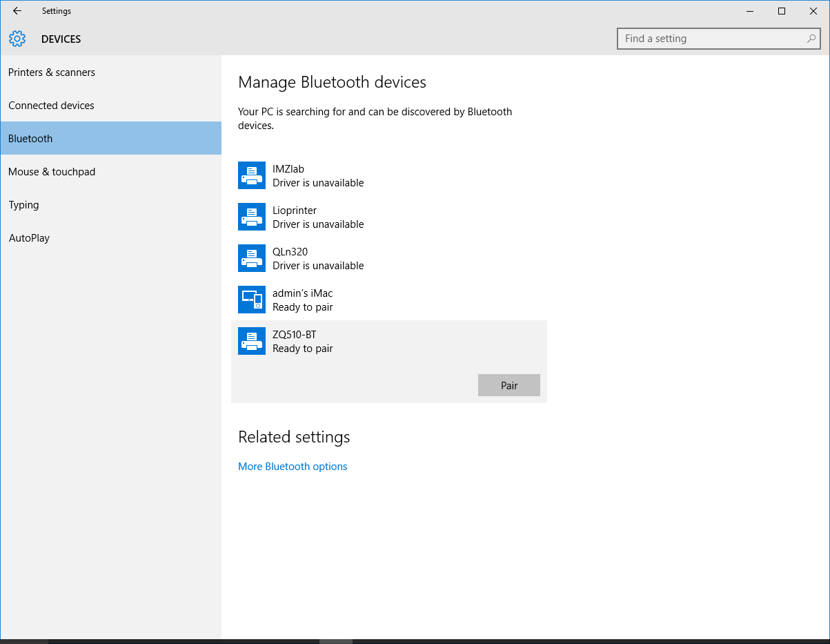 Windows 10 Bluetooth Setup With Zebra Printers
