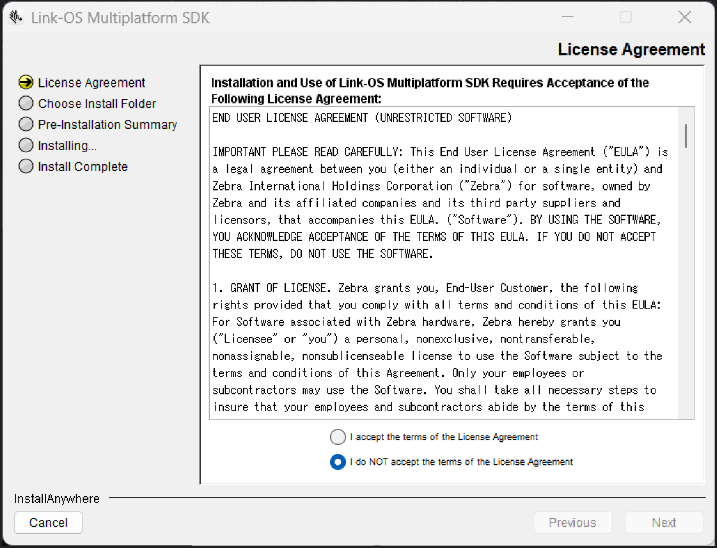Installazione non riuscita dell sdk multipiattaforma link os su windows