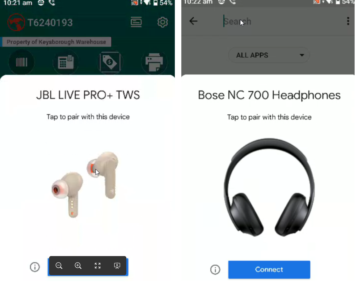 Flipper Zero BluetoothLESpam Attacks on Zebra Android Device