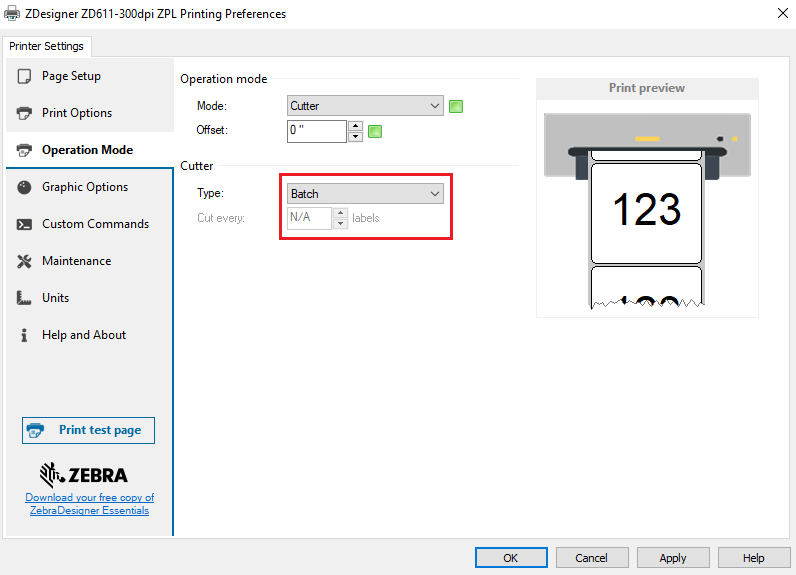 Cutting Media at the End of the Print Job with ZebraDesigner 3.0 and 2.0