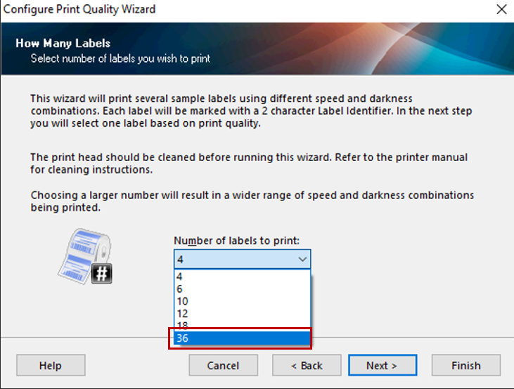 Maximum Number of Labels to Print via Configure Print Quality From Zebra Setup Utilities
