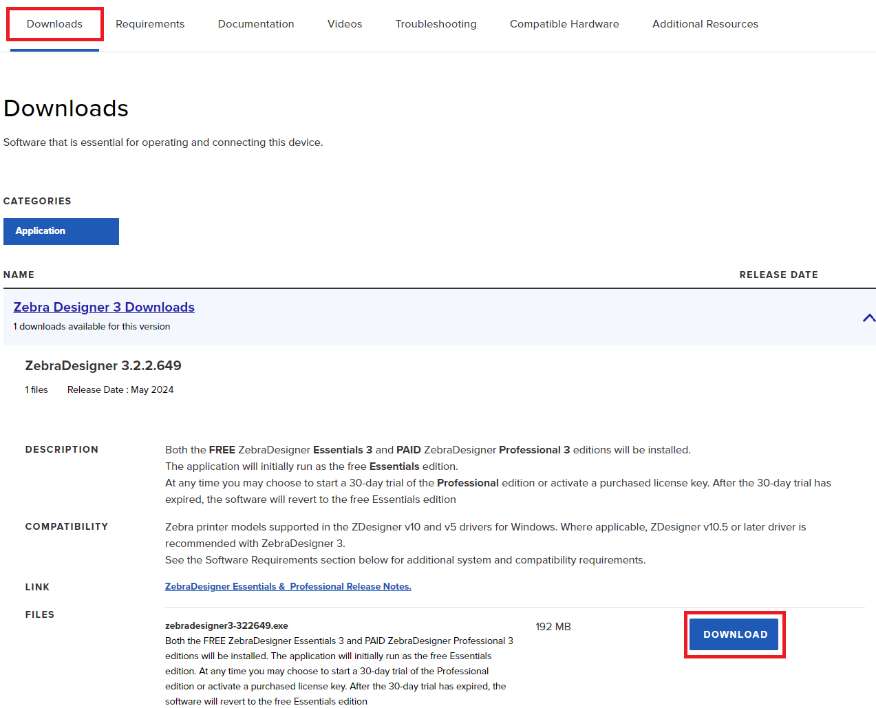Descarga del software ZebraDesigner