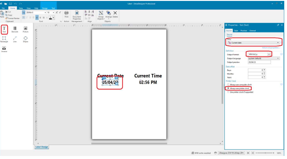 Zebraラベルへのタイムスタンプの追加