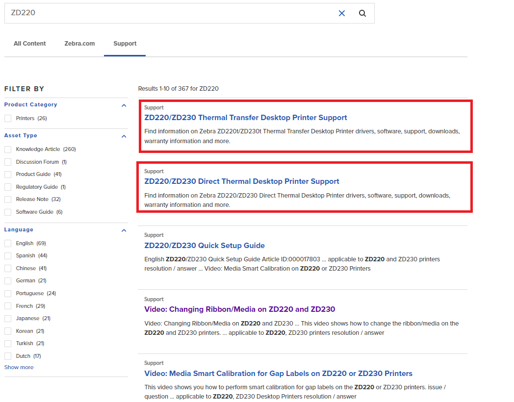 Impresora de escritorio series ZD220 y ZD230: ¿Dónde descargar