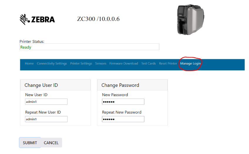 Change Web Interface Login Credentials on a ZC Series Printers