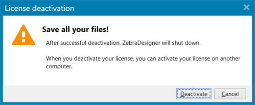 License deactivation dialog