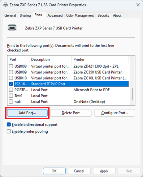 ZXP Series 7 and Series 9 Network Port Monitor