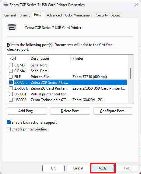 ZXP シリーズ 7 およびシリーズ 9 ネットワーク ポート モニター