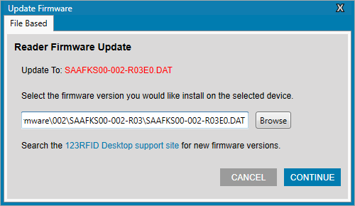 露沾様確認ページ 123RFIDデスクトップを使用したRFD40ファームウェアアップデート