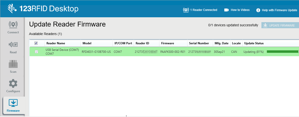 123RFIDデスクトップを使用したRFD40ファームウェアアップデート