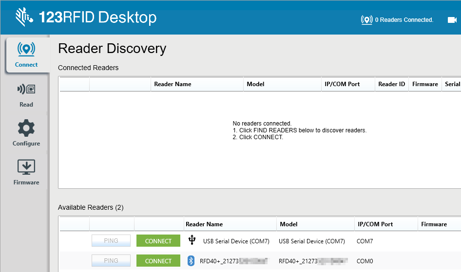 123RFIDデスクトップを使用したRFD40ファームウェアアップデート