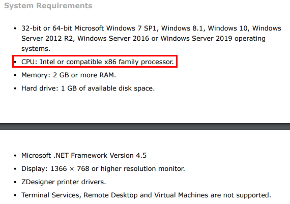 Zebra Printer Driver Installation error with ARM platform