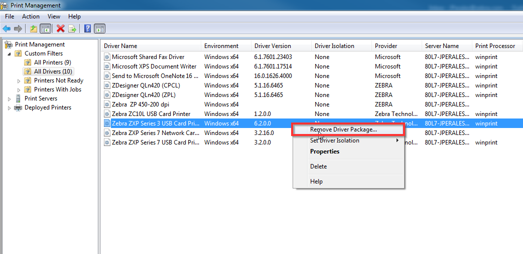 Uninstalling the ZXP1 and ZXP3 Driver