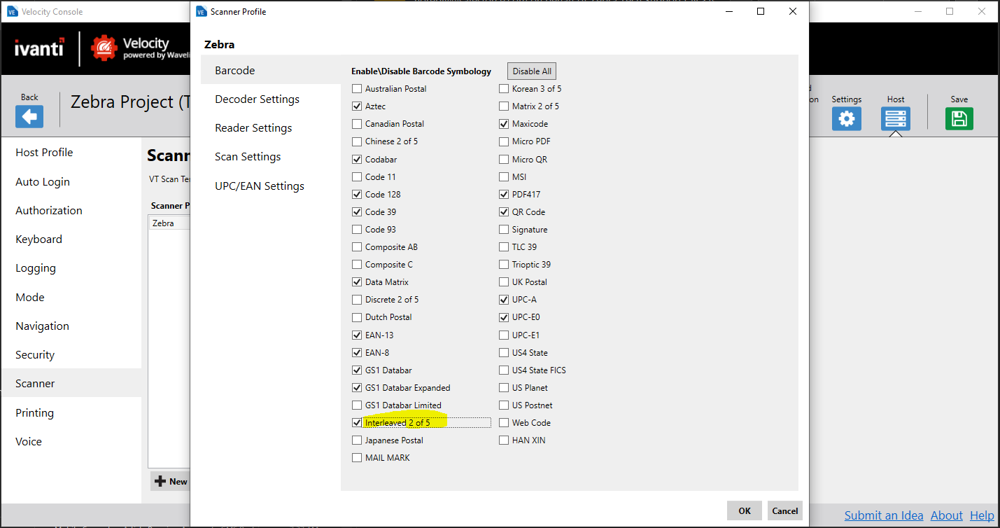 Velocidad habilitar Interleave 2 de 5