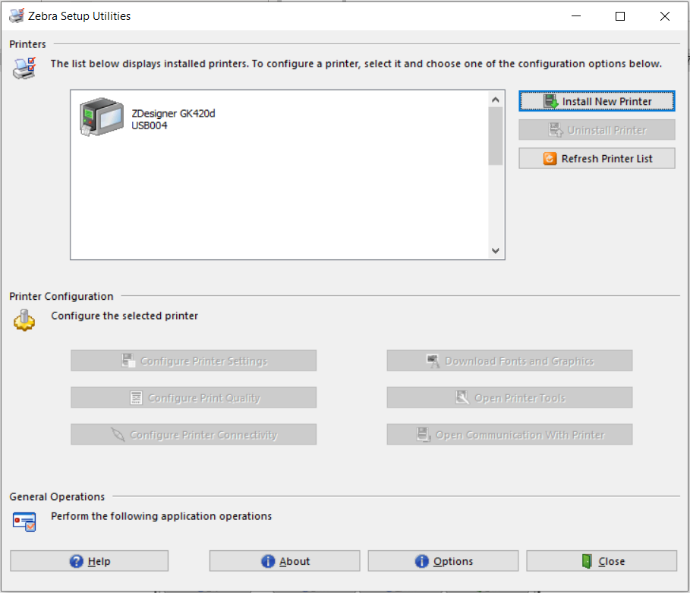Zebraセットアップ ユーティリティ IP アドレスを使用して USB ドライバまたはネットワーク ドライバをインストールする