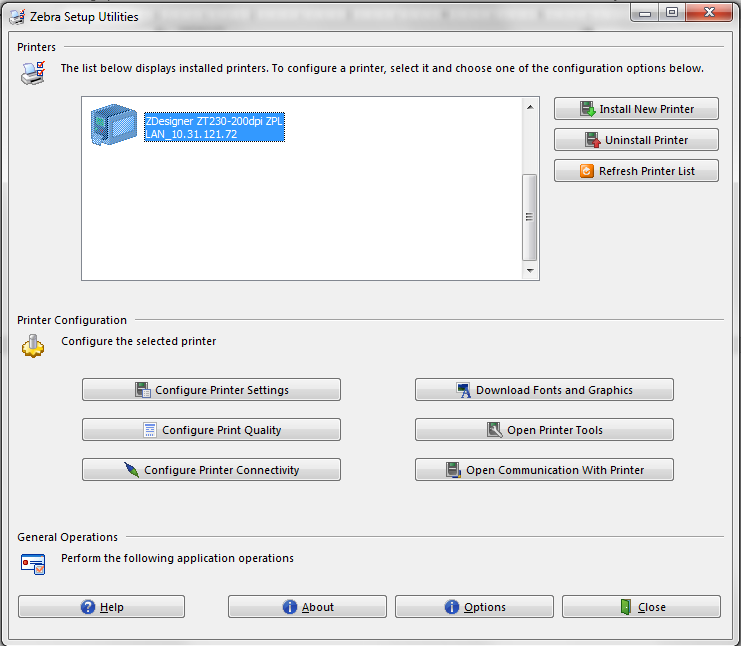 Zebraセットアップ ユーティリティ IP アドレスを使用して USB ドライバまたはネットワーク ドライバをインストールする
