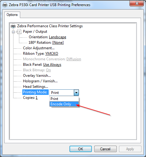 P確認ページ Setting Zebra Card Printer to Only Encode and Not Print