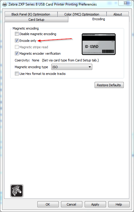 Setting Zebra Card Printer to Only Encode and Not Print