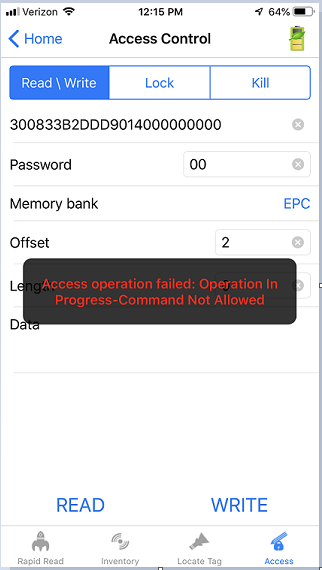 iOS デバイス用のZebra RFID アプリケーションを使用した RFID タグへ