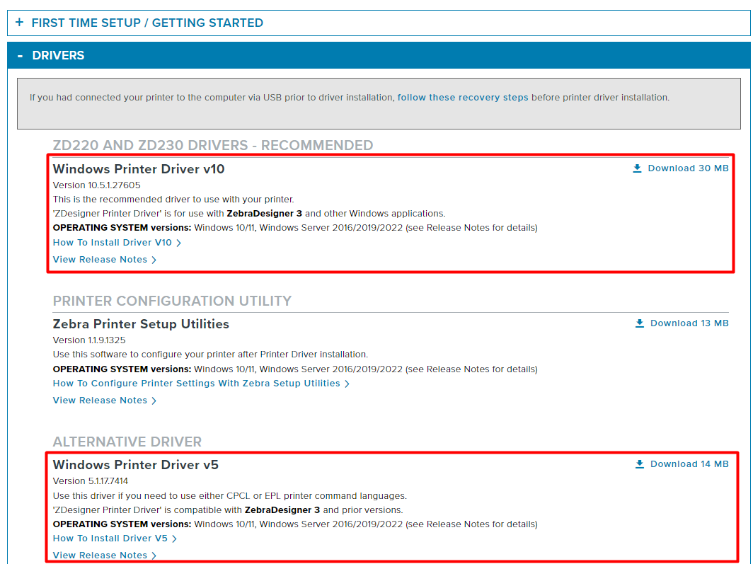Impresora de escritorio de las series ZD220 y ZD230: ¿Dónde descargar