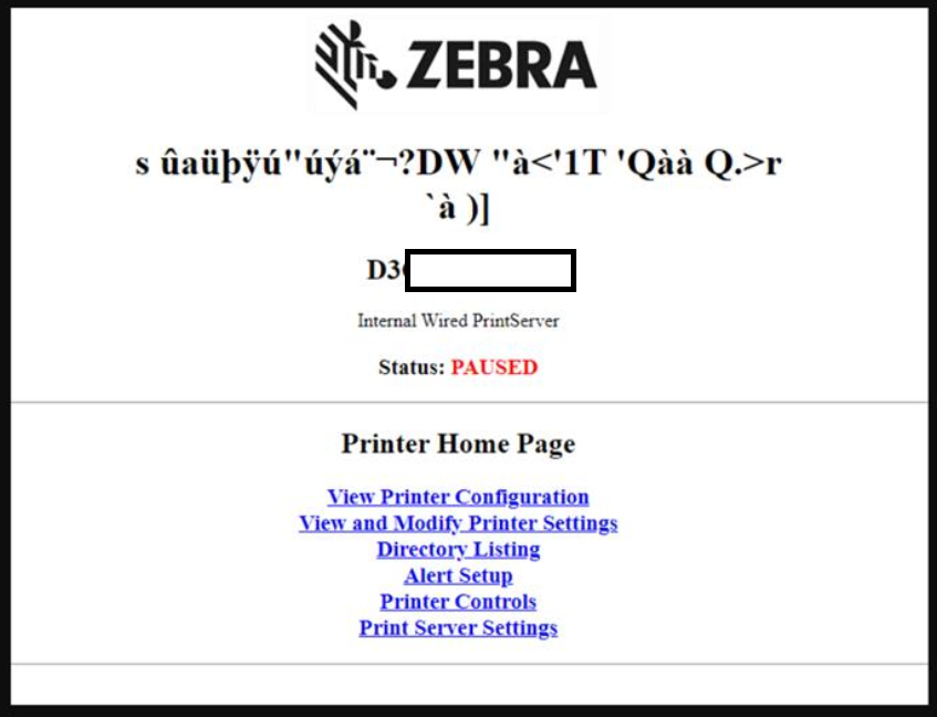 Printer's GUI Showing Gibberish