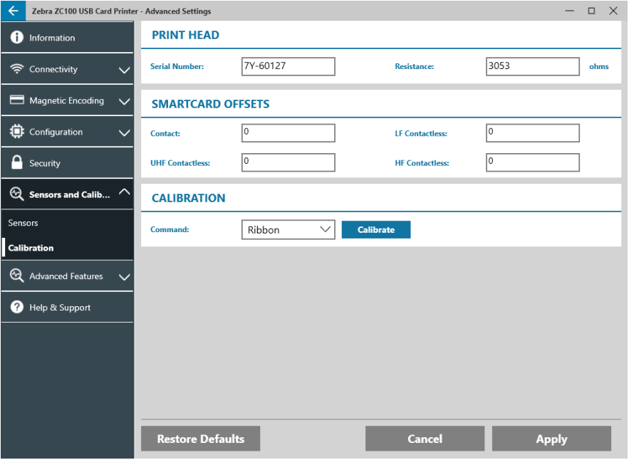 Calibrating Ribbon Errors on ZC100 and ZC300 Series Card Printers