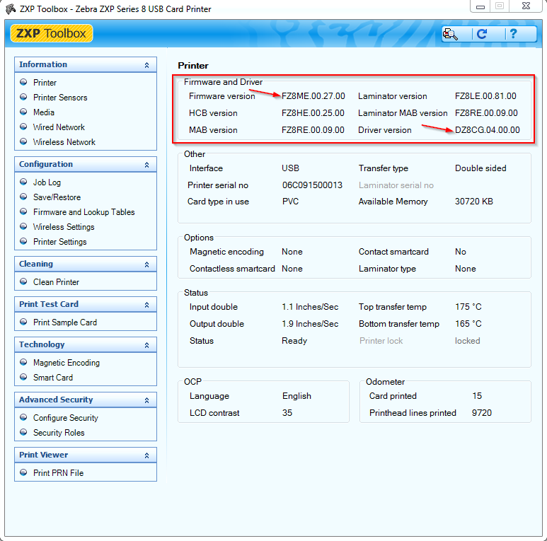 Checking Driver and Firmware Version for Zebra Card Printers