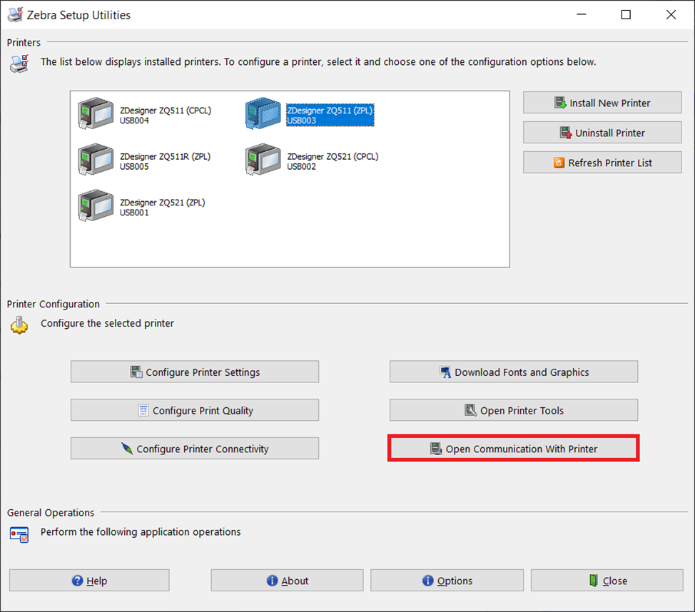Zebra LinkOSDrucker Zurücksetzen auf die Werkseinstellungen