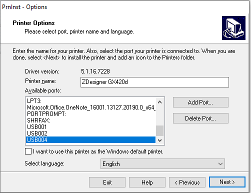 Zebra Setup Utilities Install A Usb Driver Or A Network Driver Using The Ip Address 3383