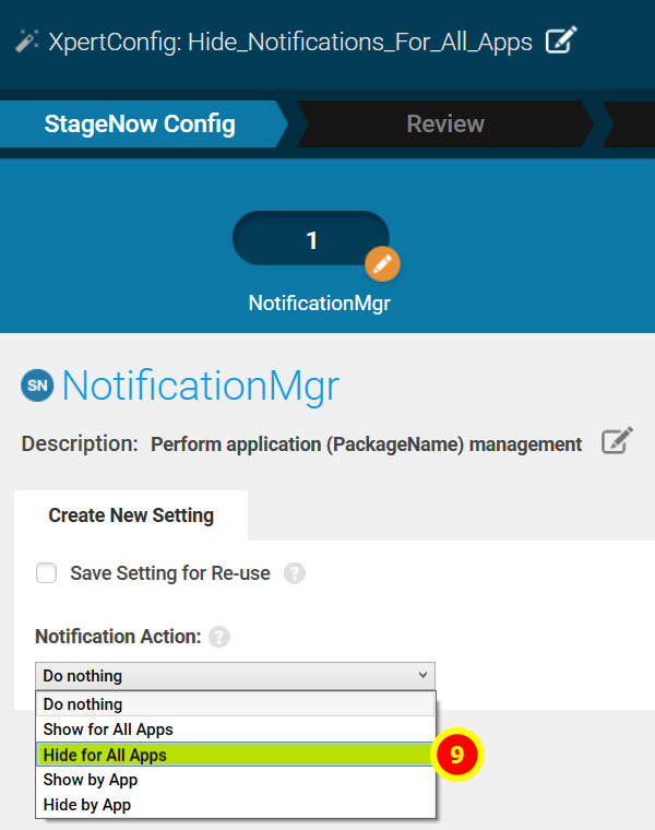 Hide notifications for all apps using stagenow