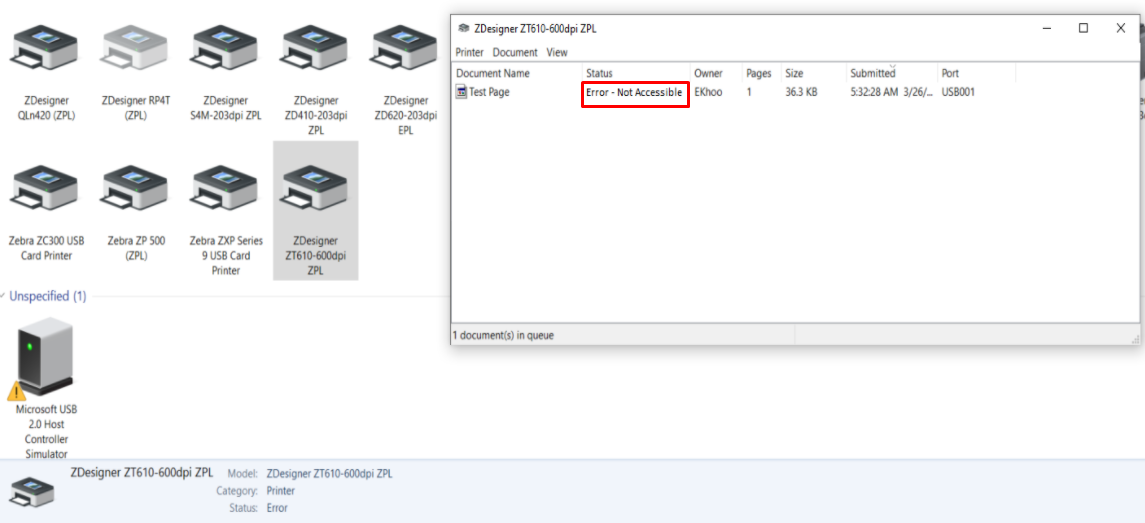 Resolving “Error- Not Accessible” When Printing Using ZDesigner Version