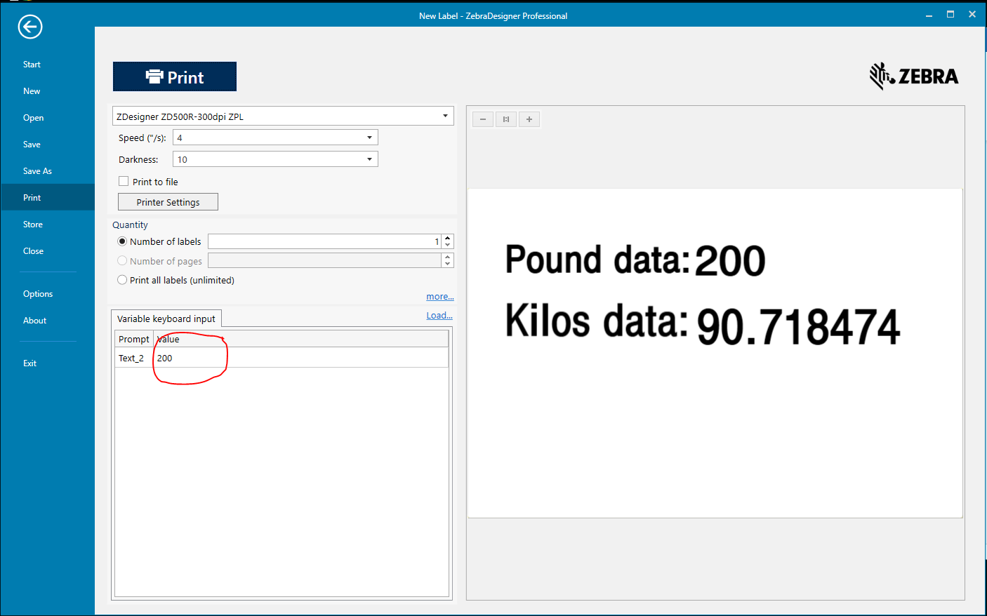 ZebraDesigner 3 Professional: Simple Unit Conversion with VB Script