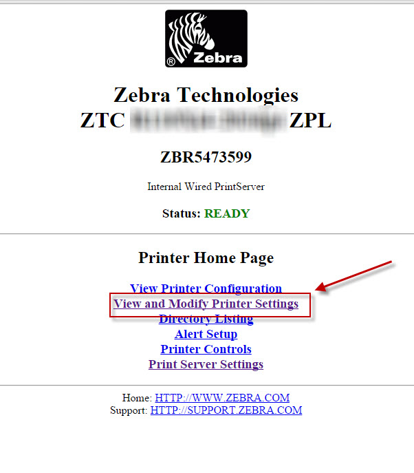  ページからZebra Print Server を設定すると、デフォルト ゲートウェイに 0.0.0.0 が表示される