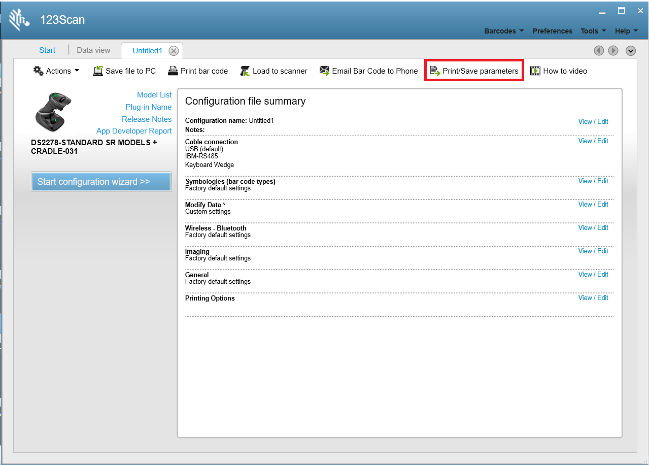 Save Configuration Parameter of Scanner Using 123Scan Utility