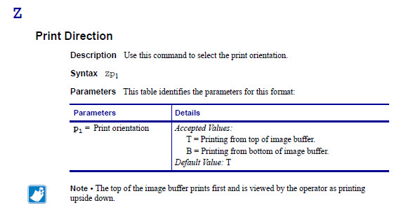 인쇄 방향이 구형 Zebra Epl 프린터와 다름