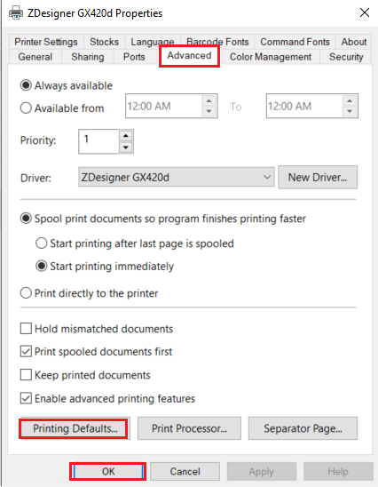 Knowledge: Configure or Modify Basic ZDesigner Driver Version 5