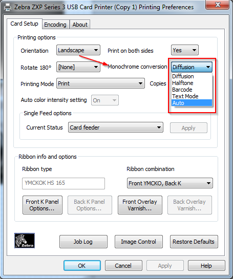 Zebraカード プリンタで黒色が十分に濃く印刷されない