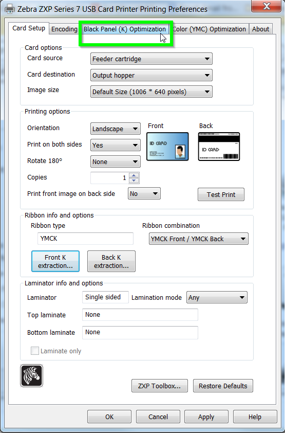 ZXP7 Card Printer Barcodes Fail to Scan Due to K Panel