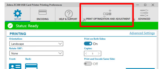Adjusting ZC to Print Image on Full card