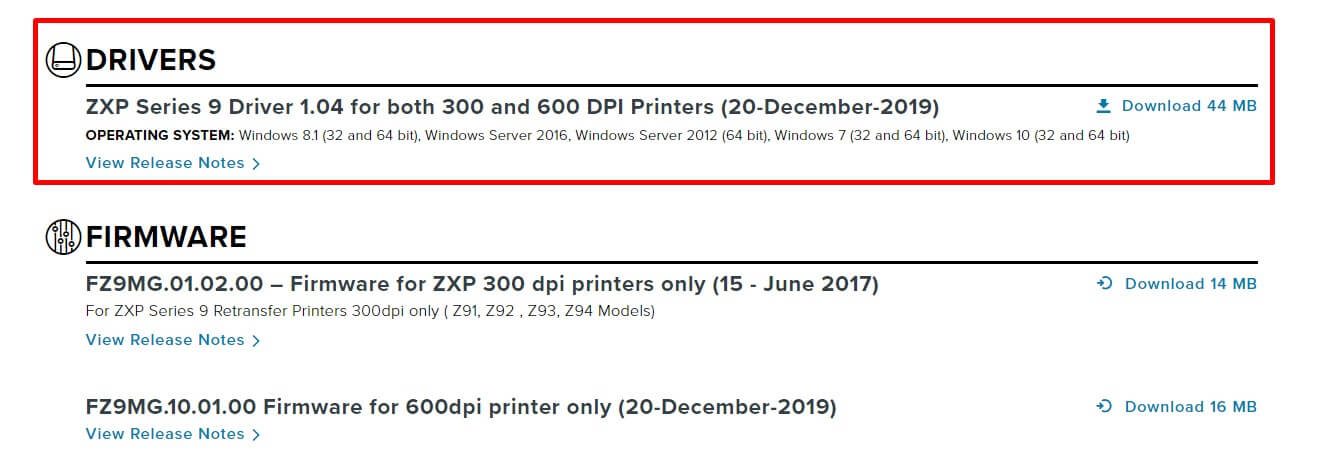 Zebraカード プリンターの現在のドライバーのダウンロード