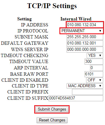 Using the ZebraNet Print Web Page to Configure a IP Address