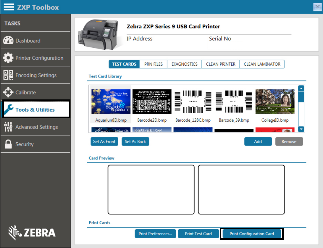 Printing a Settings Self Test Card