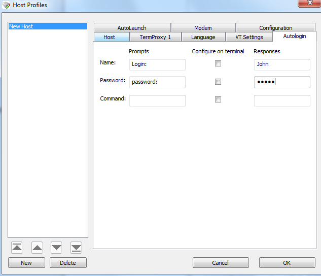 Connexion automatique de l'hôte Wavelink VT